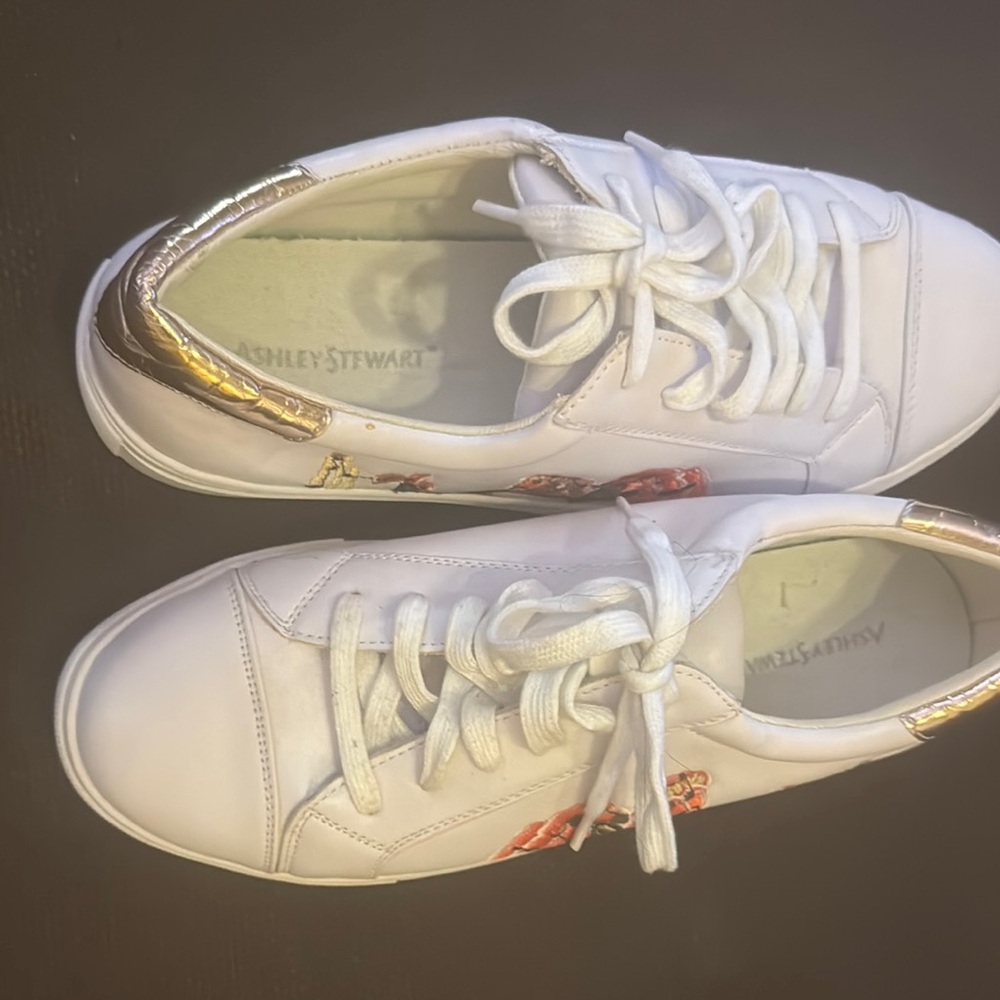 Ashley Stewart Gold and White Sneakers Classic Style